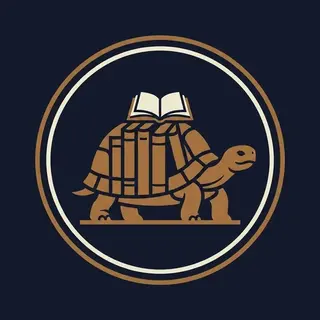 Bookshelf mascot: a tortoise whose shell is a stack of book spines