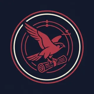Weekly Briefing mascot: a falcon carrying a rolled briefing over signal lines