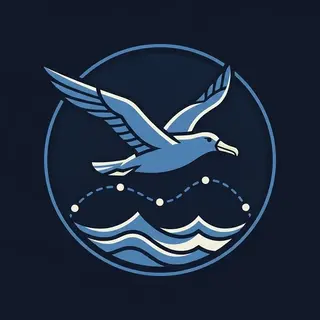 Delivery & Systems pillar mascot: an albatross over a waypoint route